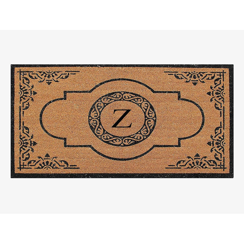 Issac Natural Coir and PVC Backing 36" X 72" Double Door Mat Outdoor Entrance Monogrammed Doormat , M