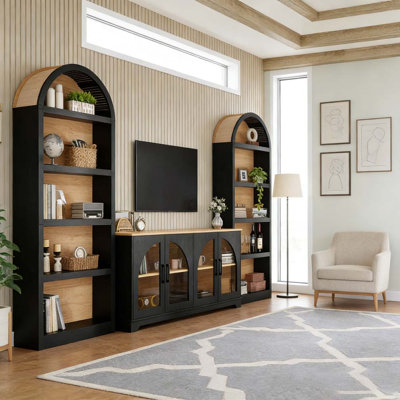 Meuble télé 3 pièces en arche, meuble télé de style japonais pour téléviseurs de 70 po ou moins, console multimédia Boho