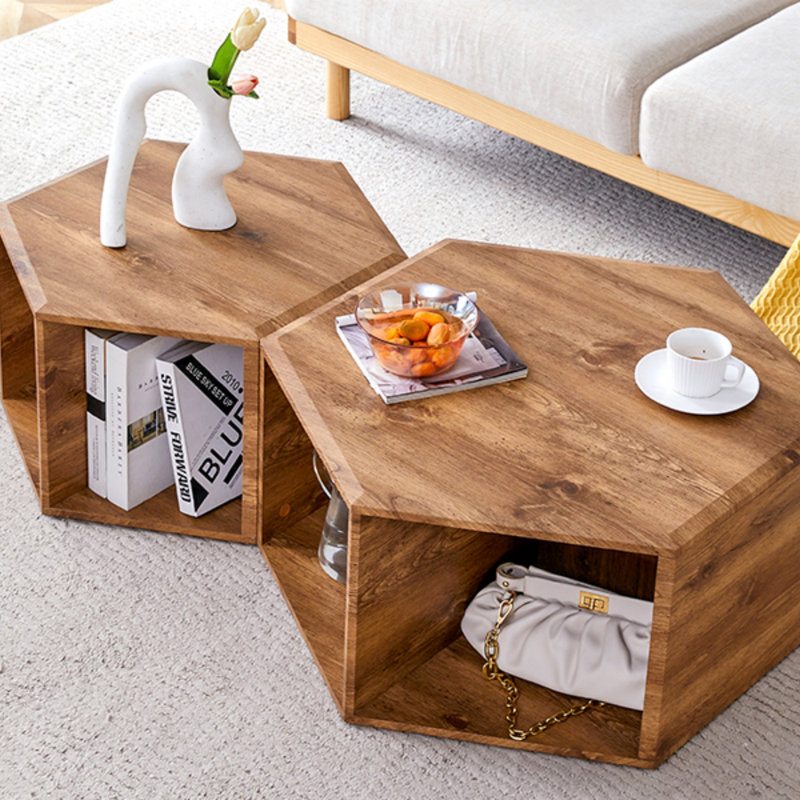 Modern Minimalist Marble-Patterned MDF Square Coffee Table, Wood