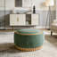 Repose-pieds de rangement rond 29 po avec pieds en bois massif, table basse moderne avec couvercle réversible, structure en bois, tissu chenille-1942988368