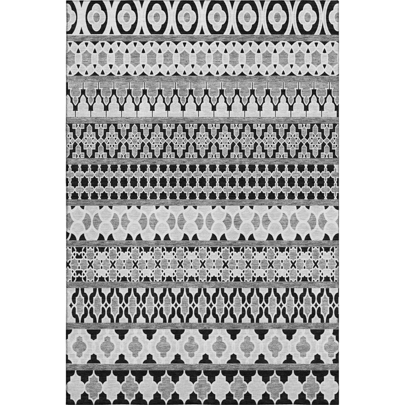 Premium Machine Washable Prisco Black Rug, Rectangle 2'6" x 3'10"