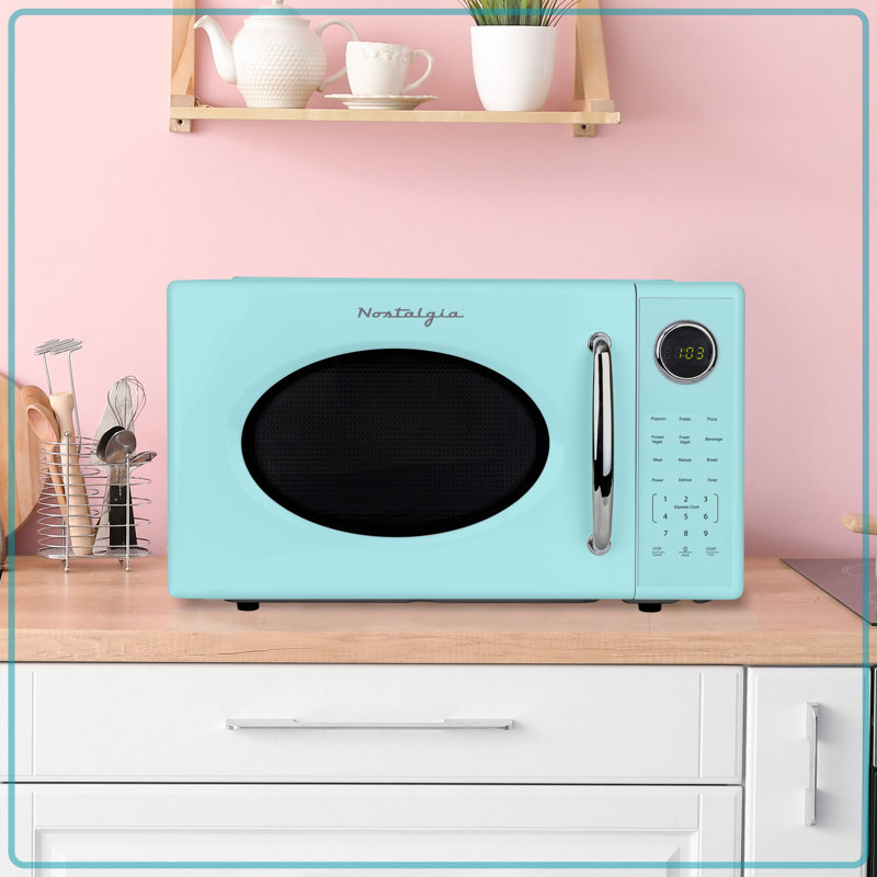 Retro 1.1 Cu Ft Countertop Microwave, Aqua, Blue