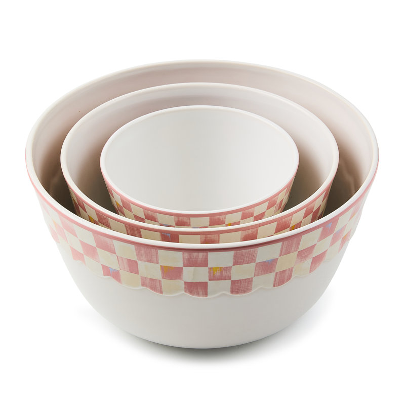 Check Everyday Mixing Bowls, Set Of 3, White/Pink