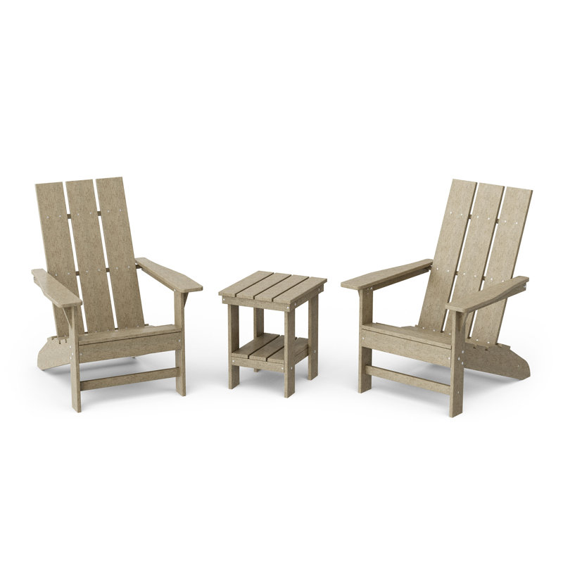 Avilez 3-Piece Modern Adirondack Set With Side Table, Weathered Wood