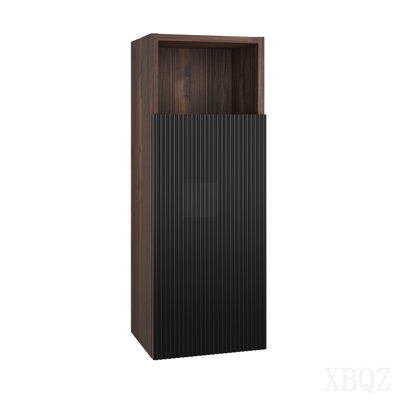 Cc1014s110.309 Black & Walnut Bathroom Floating Side Cabinet, Wall-Mounted Storage Cabinet For Small Space, Kd