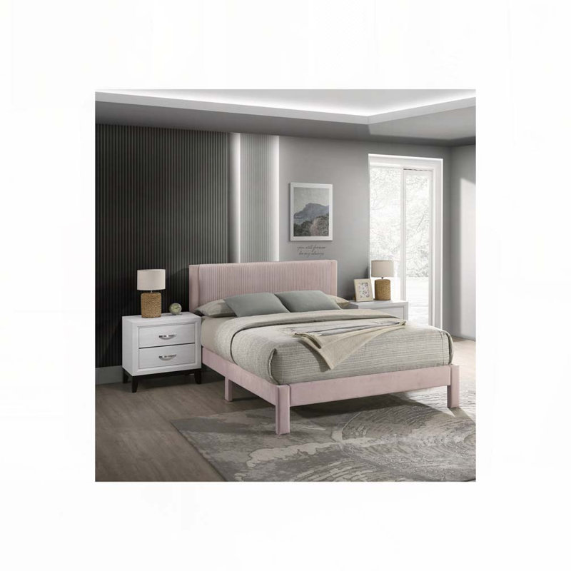 Lit plateforme tapissier Plush, Grand lit, Rose