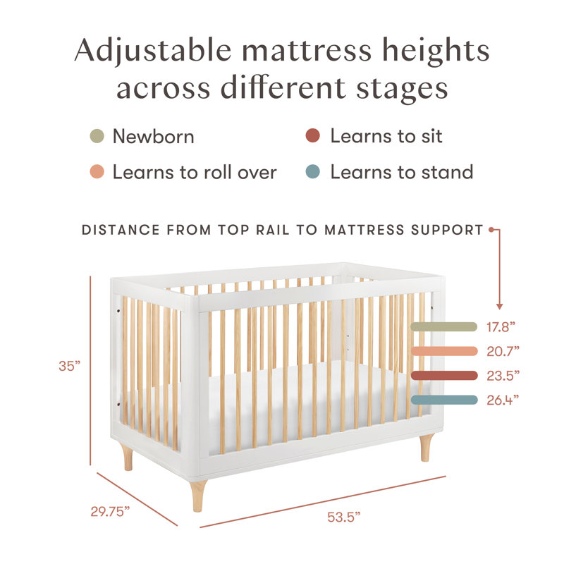 Lolly 3-in-1 Convertible Crib, White/Natural