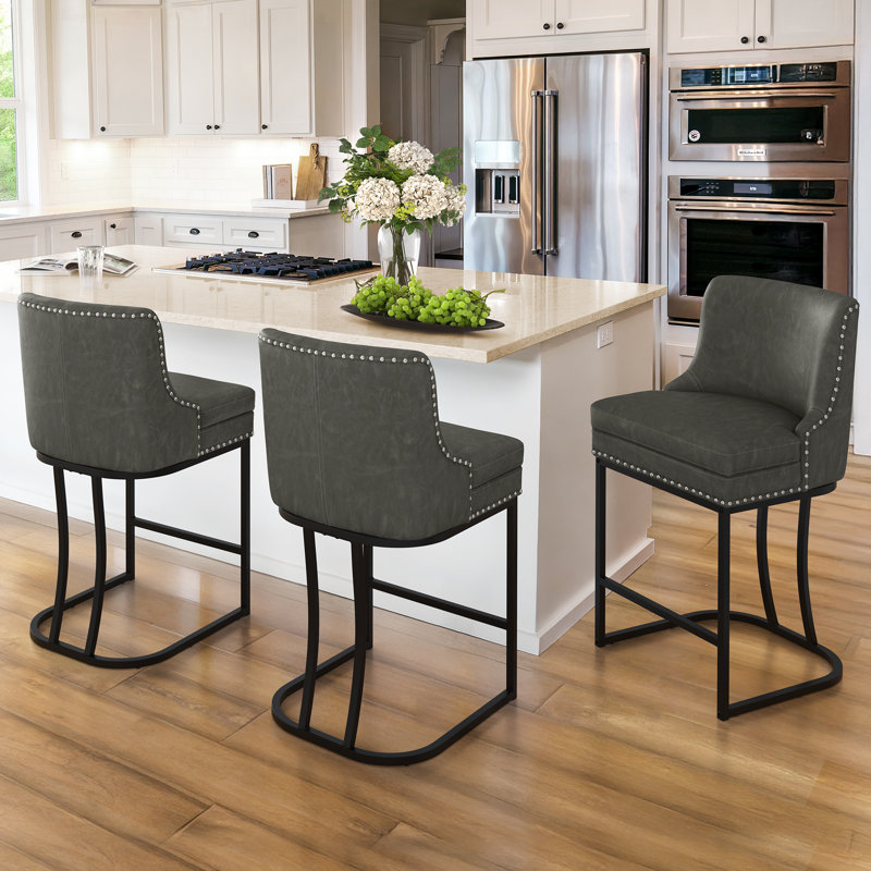 Tabouret de comptoir en métal Donicia, Similicuir / gris foncé, 3