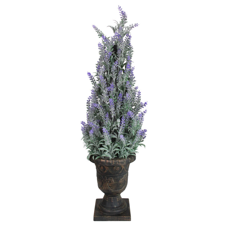 Plante florale artificielle verte et mauve 35 po 35 po