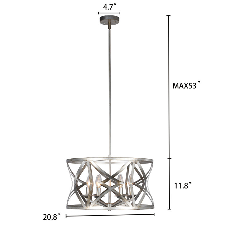 Geraldo 5 - Light Dimmable Drum Chandelier, Antique Silver, Antique Silver