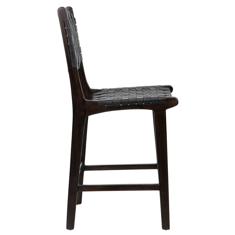24" Counter Stool, Black Leather/ Dark Brown Frame 