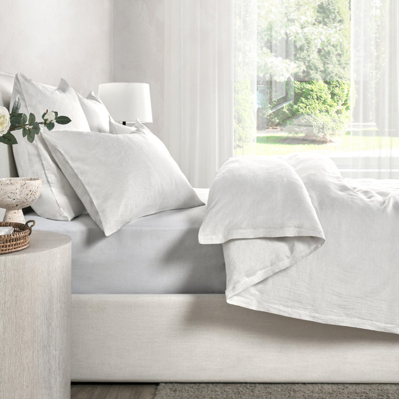 Jayson 3-Piece Linen Cashmere Blend Duvet Set, King Duvet Cover/Insert + 2 King Shams, White