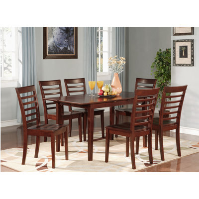 7 Piece Modern Dining Table Set Consist of a Rectangle Wooden Table with Butterfly Leaf and 6 Dining Chairs, Mahogany