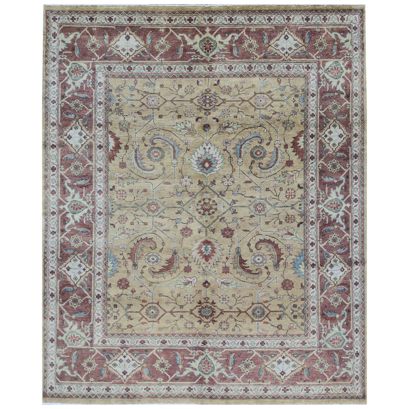 Tapis doré et rouille de haute qualité noué à la main