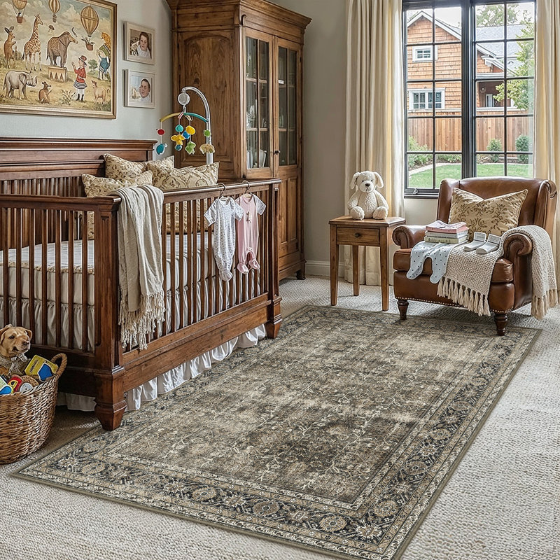 Tapis traditionnel délavé Zuri, Brown, Rectangle 3' x 5'