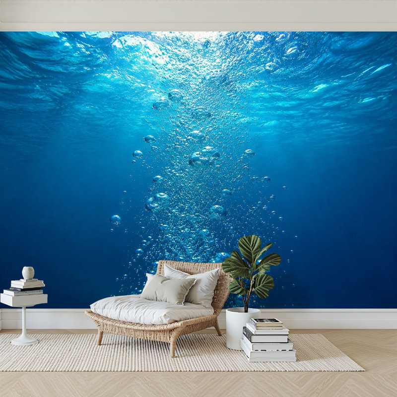 Murale auto-adhésive moderne pour la chambre à coucher avec des bulles sous-marines L 69 po x l 96 po Peel and Stick