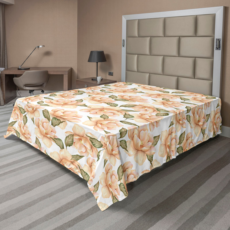 Ambesonne Flowers Flat Sheet Nostalgia Farmhouse, Champagne Olive Green