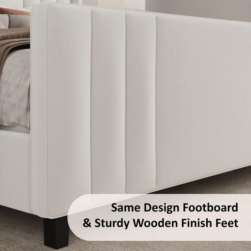 Cream Velvet Queen Platform Bed with Tufted Headboard