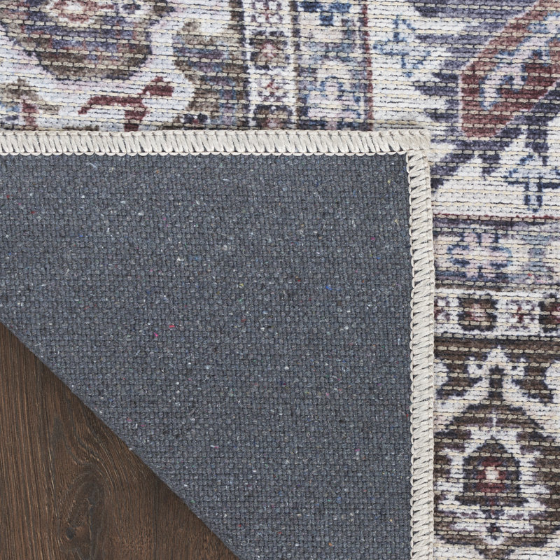 Tapis oriental ivoire / olive en coton / polyester lavable à la machine, Rectangle 6 pi x 9 pi