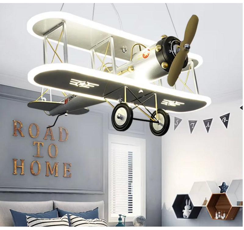  Lustre suspendu First Flight Avion | Plafonnier rétro pour chambre d'enfant et chambre de bébé