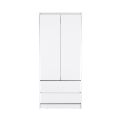 Armoire 2 tiroirs Austin, porte double, tringle
