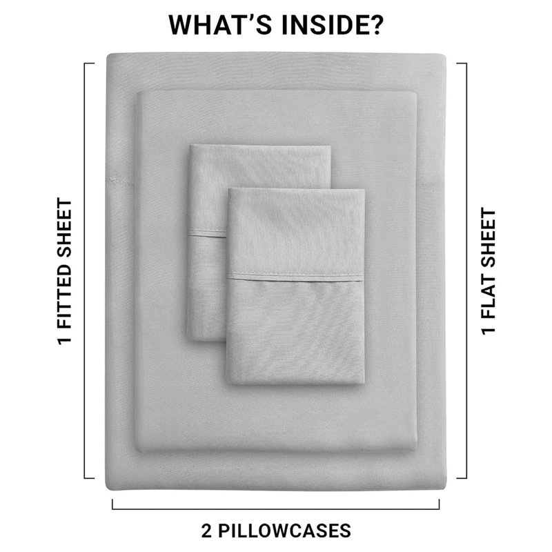 Ensemble de draps en microfibre brossée douce Hotel Luxury avec draps et taies d'oreiller très doux, Argent