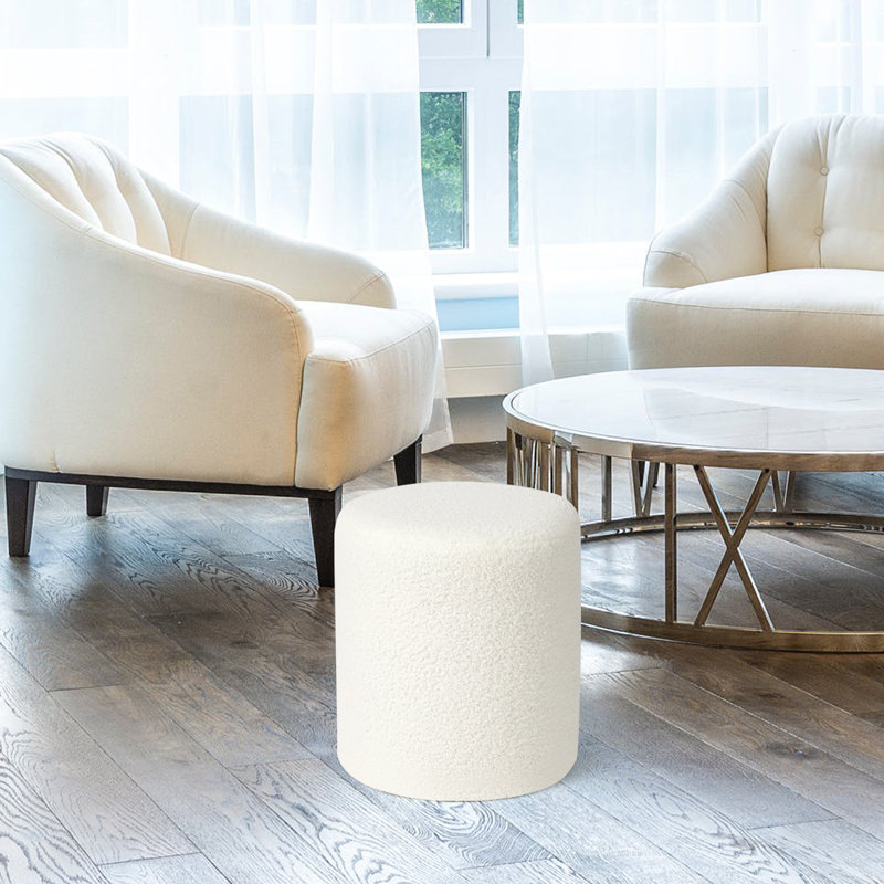 Repose-pieds rond, 100 % polyester blanc