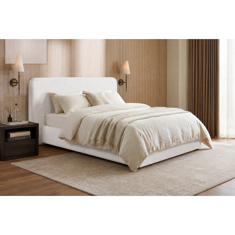 Lyssa Dalina Upholstered King Bed Ivory Boucle Black, White Linen, Queen