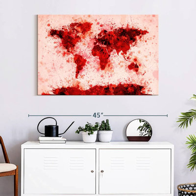 Aliaz World Map Paint Splashes Red