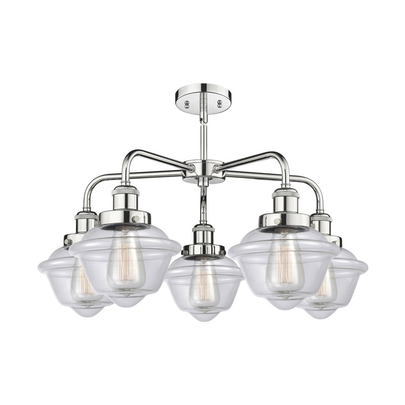 Grourke 5 - Light Glass Dimmable Chandelier, Clear, Polished Chrome