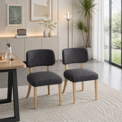 Ensemble de 2 chaises de salle à manger en bois, chaise de salle à manger rembourrée en tissu moderne
