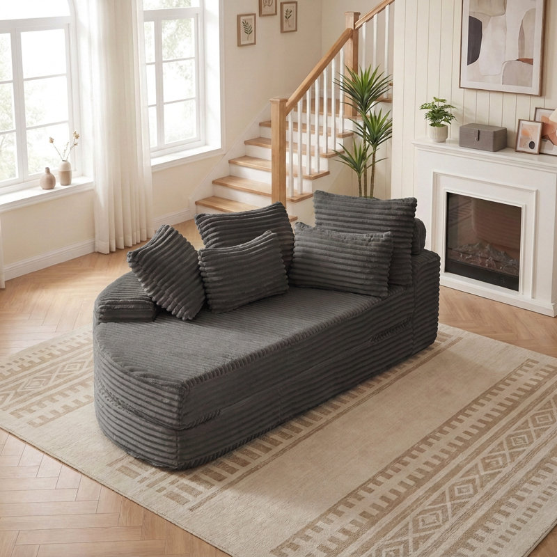 Canapé-lit inclinable semi-circulaire modulaire 2 en 1 de 78,5 pouces avec oreiller cervical et coussins décoratifs, Noir