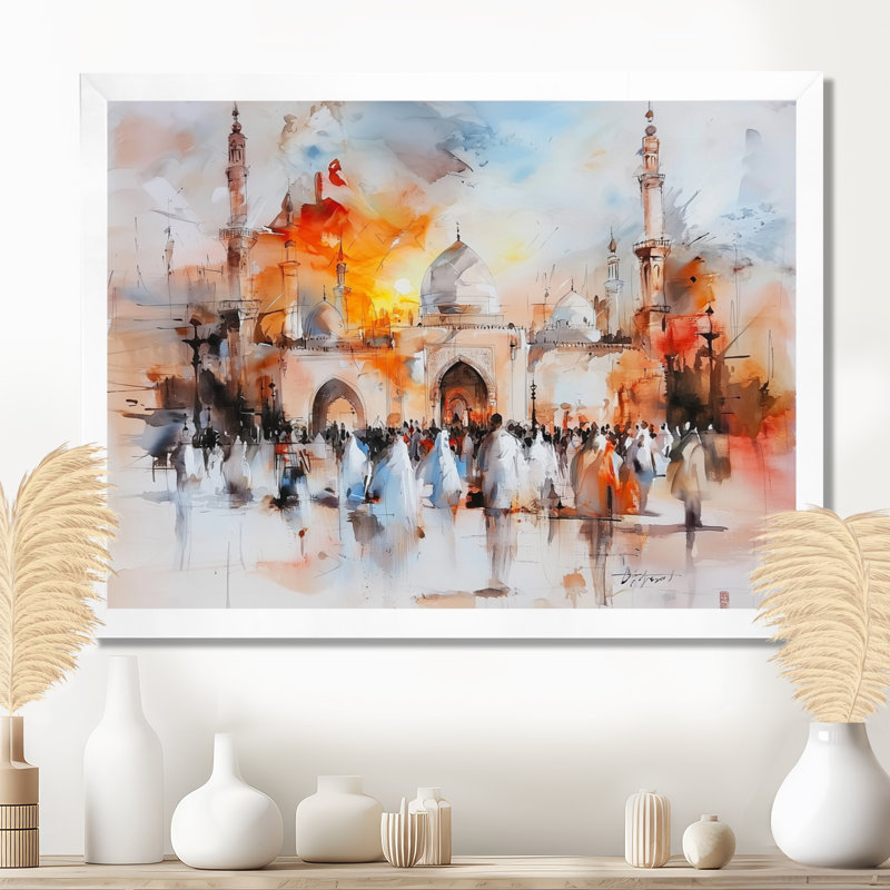 Décoration murale paysage «Prayer Time pendant le Ramadan Ier», H 24 po x l 32 po, Blanc