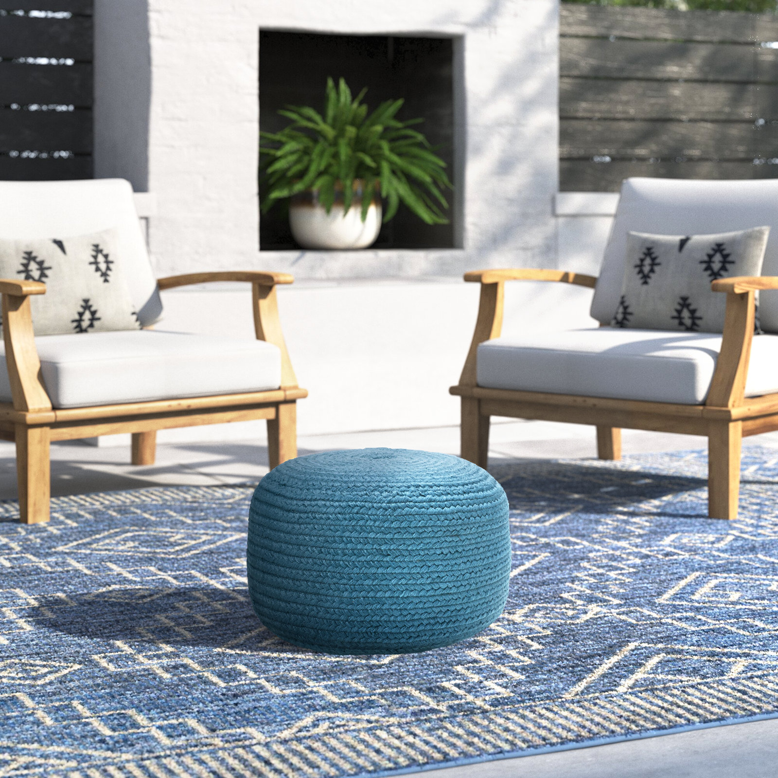 Dalenna Round Outdoor Ottoman, Blue