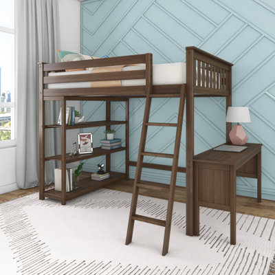  Ermal Full High Loft Bed With Bookcase And Desk