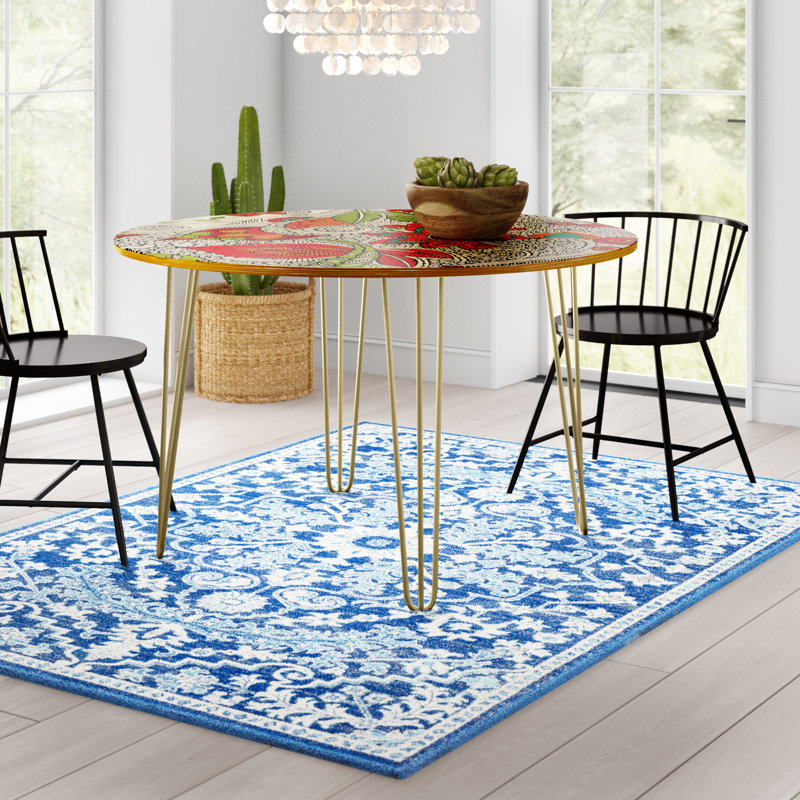 Extendable Round Solid Wood Top Metal Base Dining Table