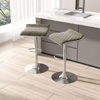 Ensemble de 2 tabourets de bar Aryelle, tabourets de bar à hauteur réglable, tabourets de bar avec coussin en cuir et base ronde en métal, chaises à hauteur de bar pour îlot de cuisine, gris foncé