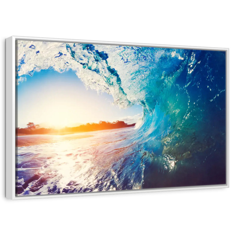 Coucher de soleil ondulé, Cadre flottant blanc, 37 po x 25 po