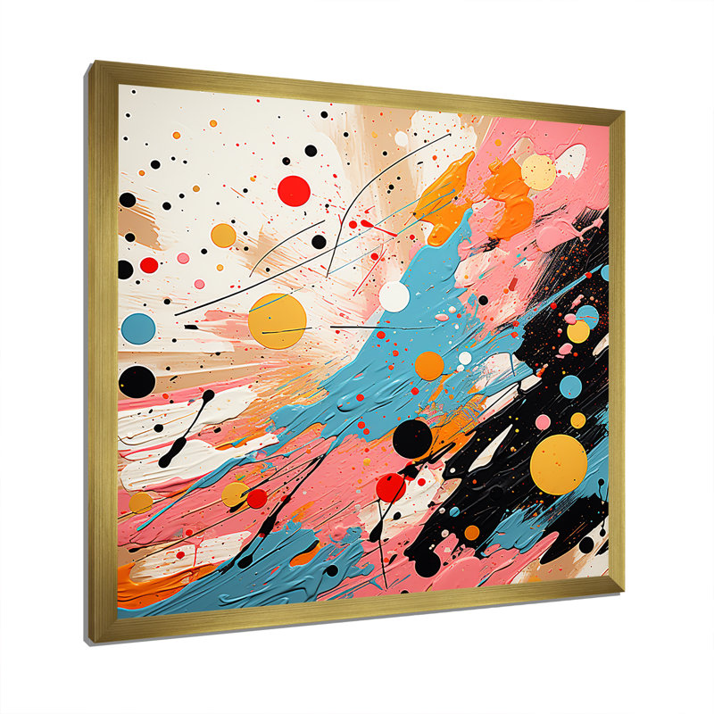 Bleu et rose abstrait Pop Fusion II - art mural Pop, Cadre doré simple, H 36 po x l 36 po x P 1,5 po