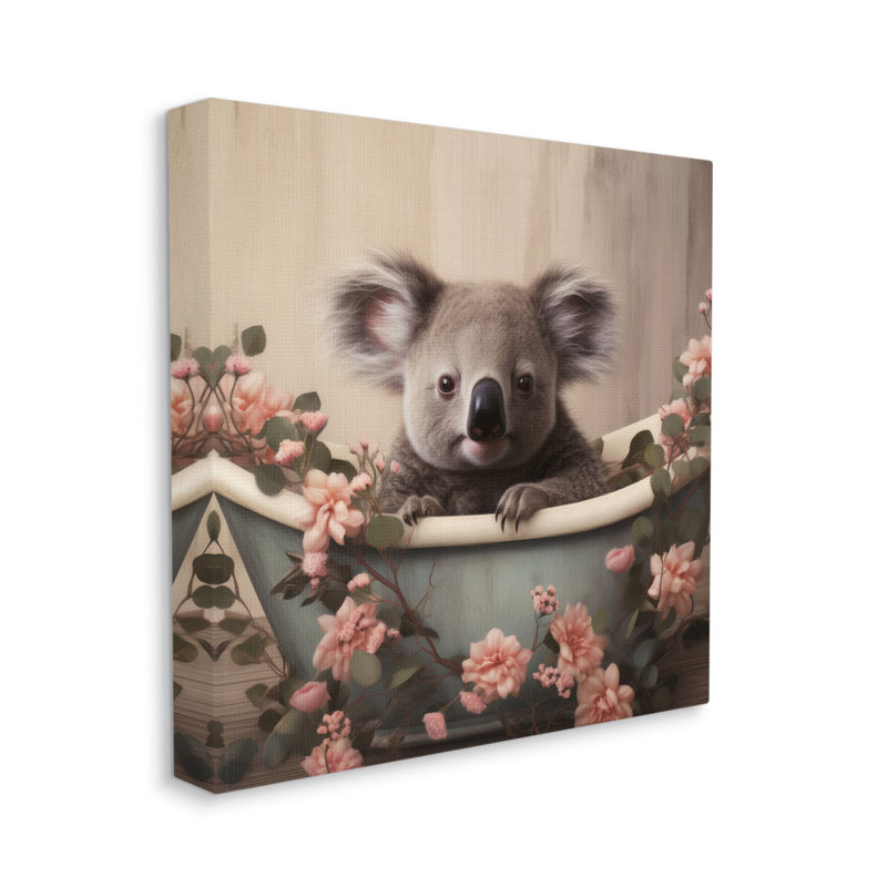 "Koala Bathroom Rose Florals", art mural par Lazar Studio, H 30 po x l 30 po x P 1,5 po