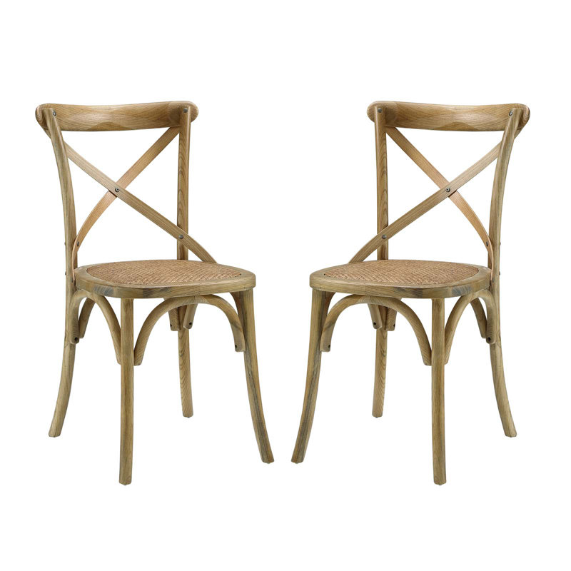 Natural Wood 39" Cross Back Rustic Side Chair