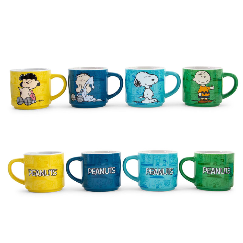 Ensemble de grandes tasses empilables en céramique avec support Peanuts | Chacun contient 10 onces