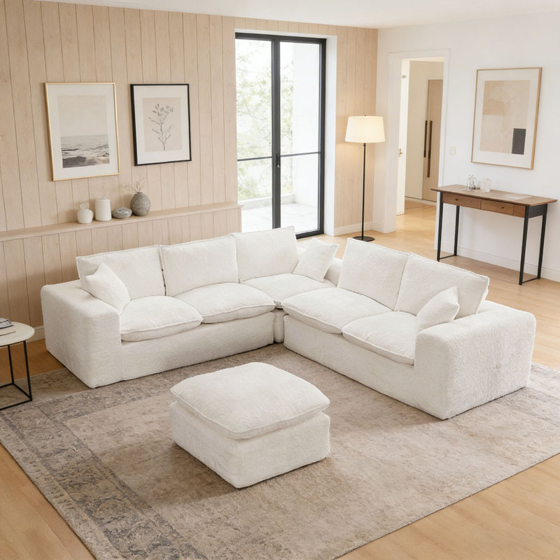 Canapé modulaire en L 107 po, Beige, 6