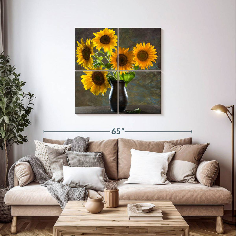 Vase Harnek de tournesols jaunes, H 38 po x l 38 po