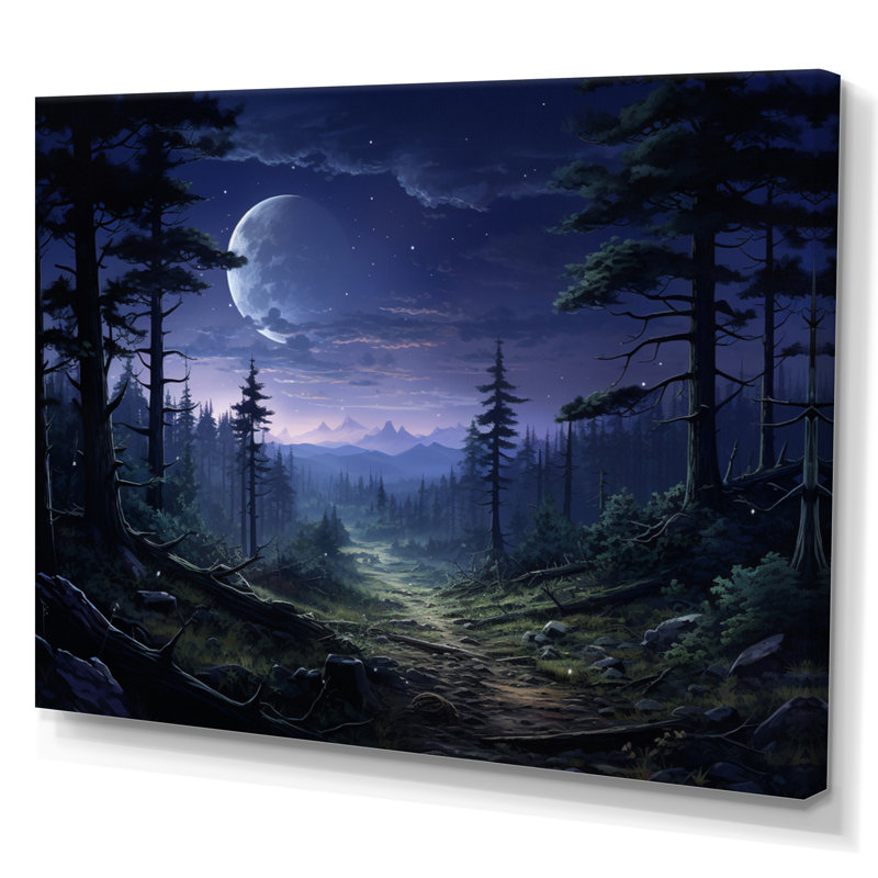 Pine Tree Moonlit Serenade II - Tree Pine Wall Decor, H 16 po x l 32 po x P 1 po, Toile tendue