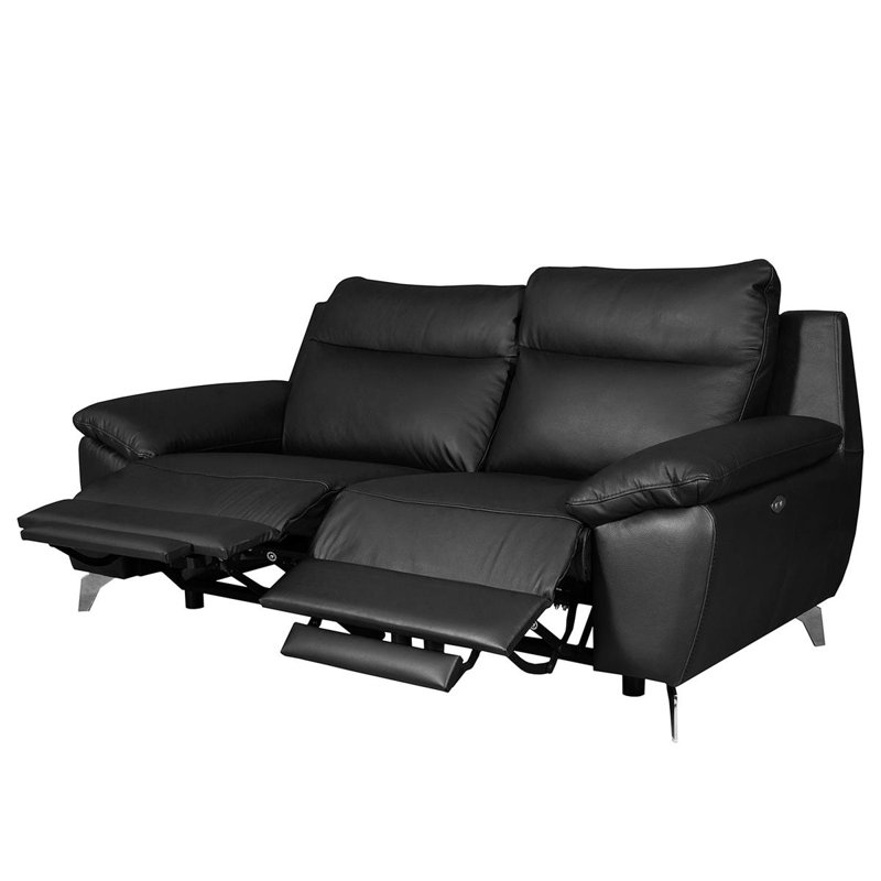 Edema Genuine Leather 2-Seat Reclining Sofa, Black, 2