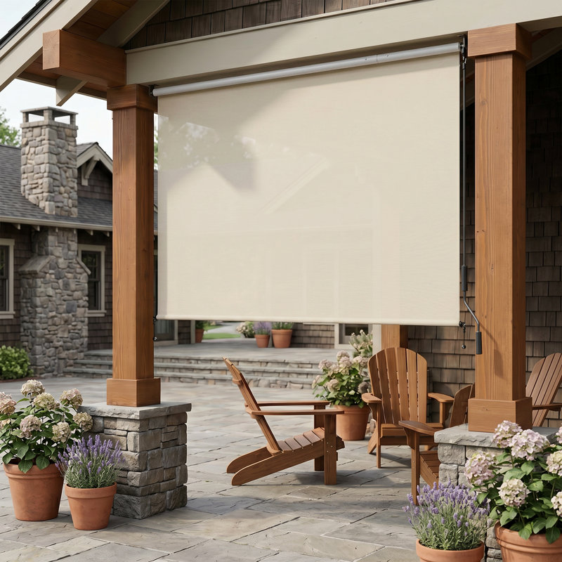 Store à enroulement 5% en tissu solaire sans cordon, 7x8, Beige