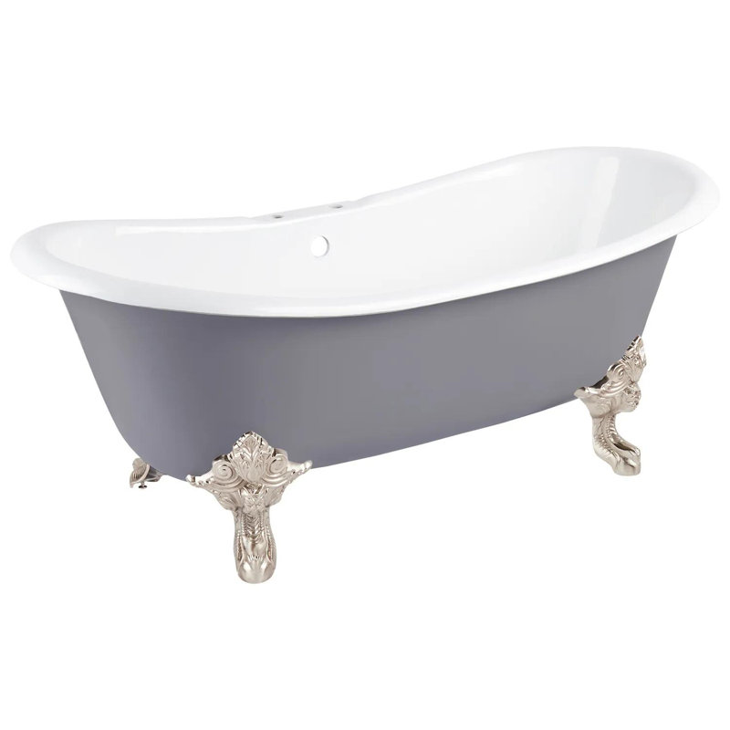 72" Lena Cast Iron Clawfoot Soaking Tub, Brushed Nickel