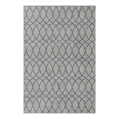 Tapis gris / bleu à motif treillis intérieur / extérieur