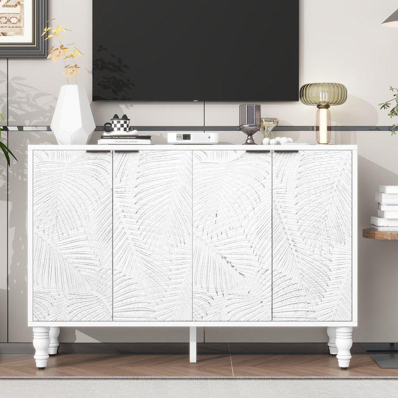 47.2'' Modern TV Stand, Entertainment Center Media Console With 2 Spacious Storage Space, Solid Wood Legs And Anti-Tip Device For Living Room, Up To 43''